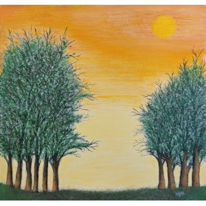 Irtiza Kazmi, Sundown, 24 x 24 inches, Acrylics on Canvas, Landscape Painting, AC-IRTK-017